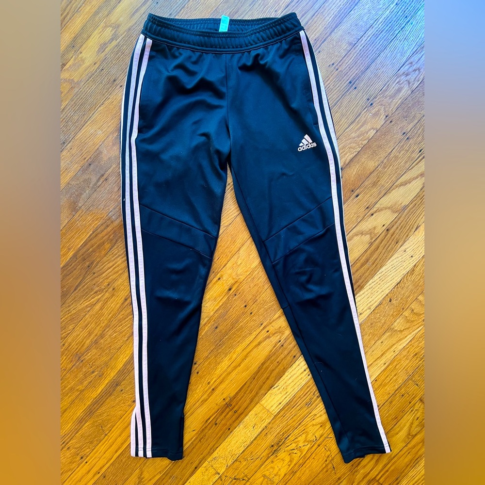 Adidas XS Black Joggers with Pink Stripes
